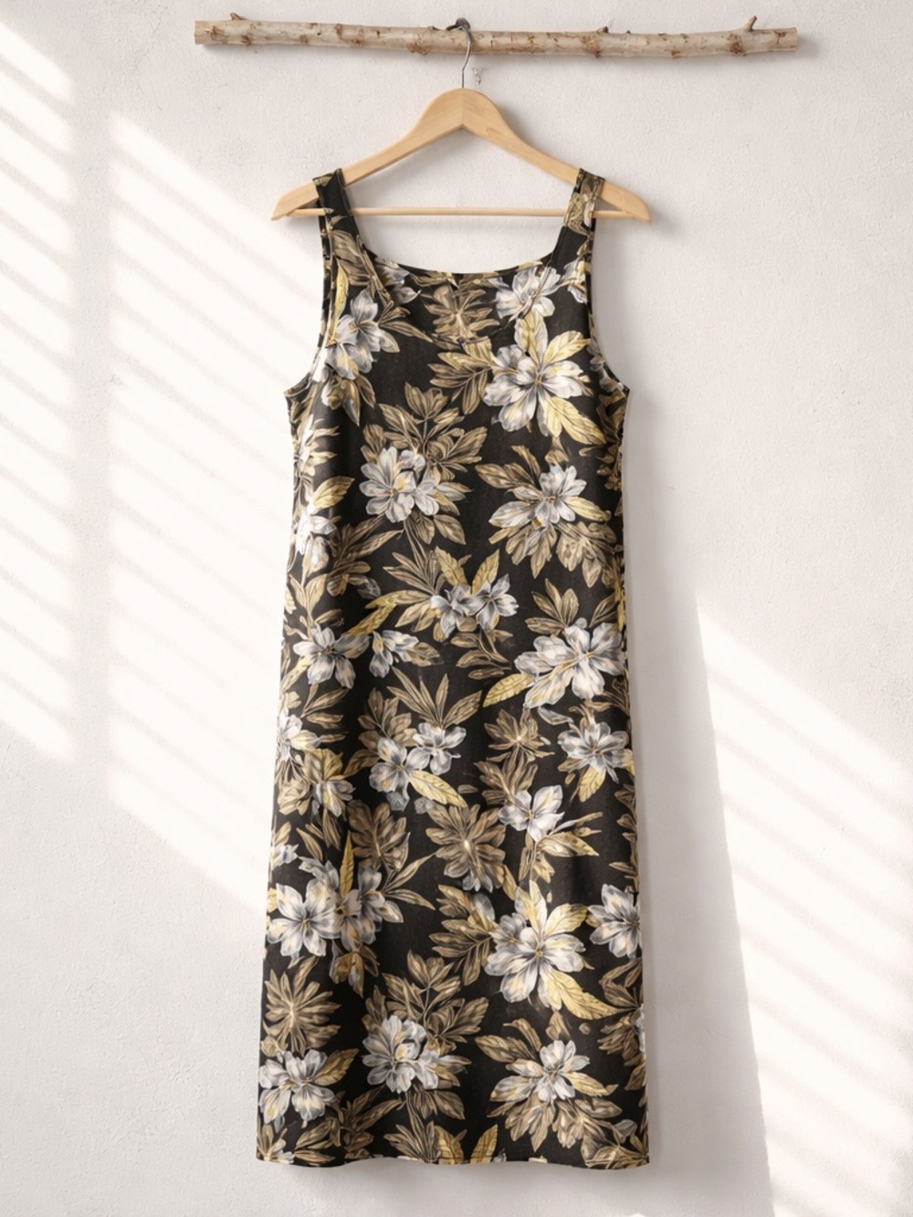 Vintage Jones New York 100% Linen Tropical Hawaiian Maxi Dress Coastal Grandma